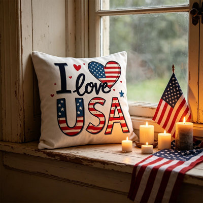 Housse de coussin de 45 x 45 cm avec imprimé de la Fête de l'Independent Housse de coussin décorative Drapeau Étoile Housse de coussin patriotique pour la maison