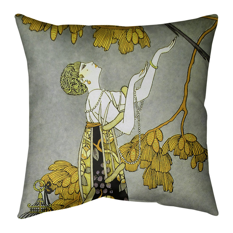 Coussin George Barbier, 18 po x 18 po, Housse de coussin seulement, Or / Gris