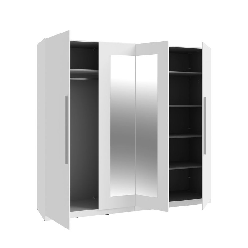 Chamniss 4 Door Mirrored Wardrobe in White, 228 cm