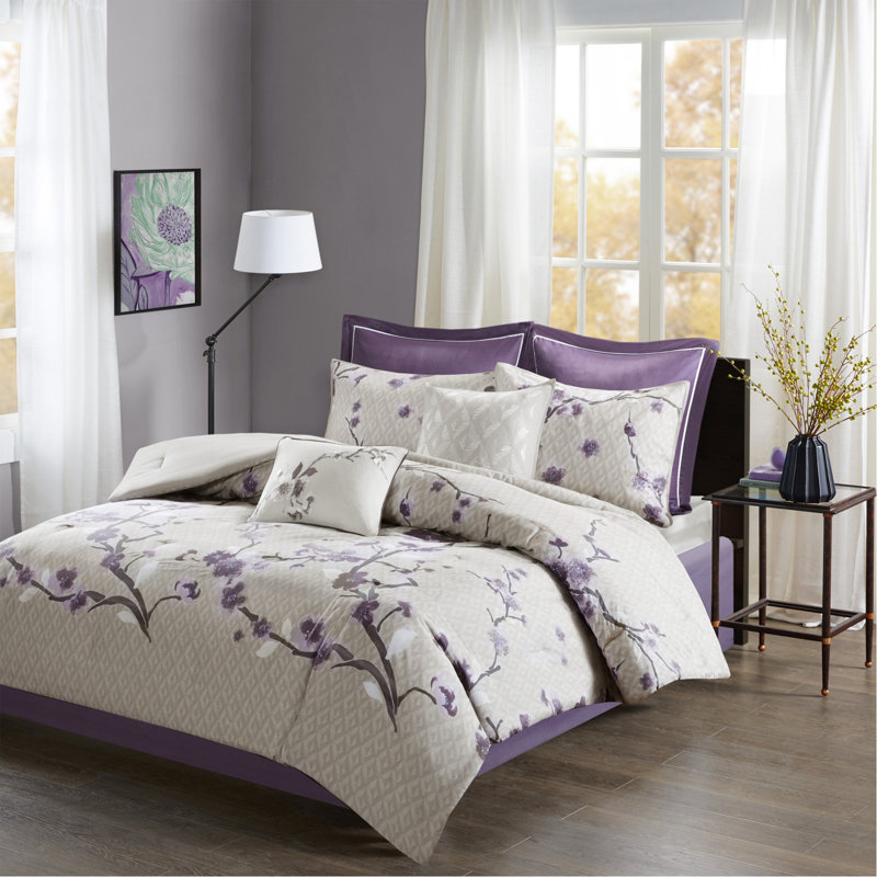 Ensemble d'édredon 8 pièces en coton mauve / grand taupe, Édredon grand + 7 pièces supplémentaires