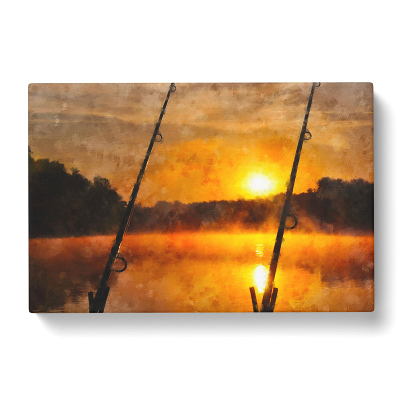 Fishing Rods And Lake - Wrapped Canvas, 35cm H x 50cm W x 3cm D