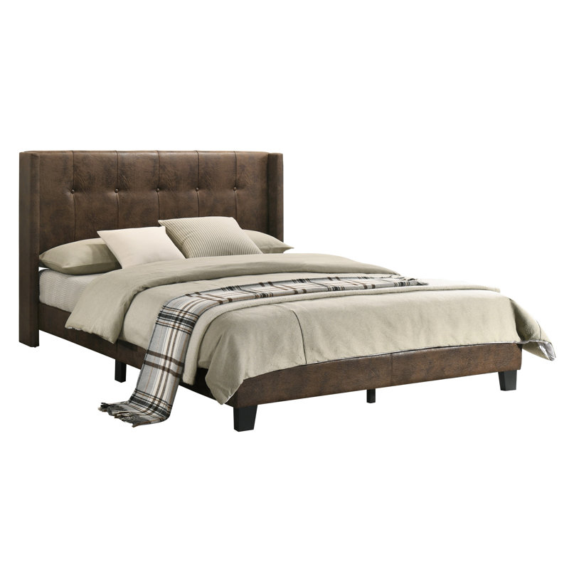 Arshaun Vegan Leather Wingback Bed, Twin, Brown