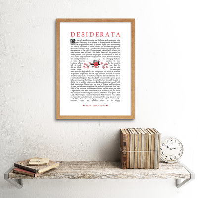 Quote Desiderata Floral Ehrmann Typography Inspiration - Single Picture Frame Art Prints