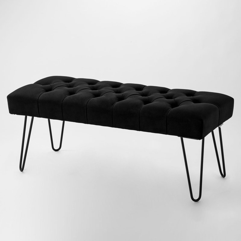 Velvet Upholstered Bench, H40 x W120 x D40cm, Black