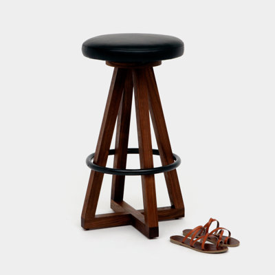X3 Swivel Upholstered Genuine Leather Counter Stool with Solid Wood Frame
