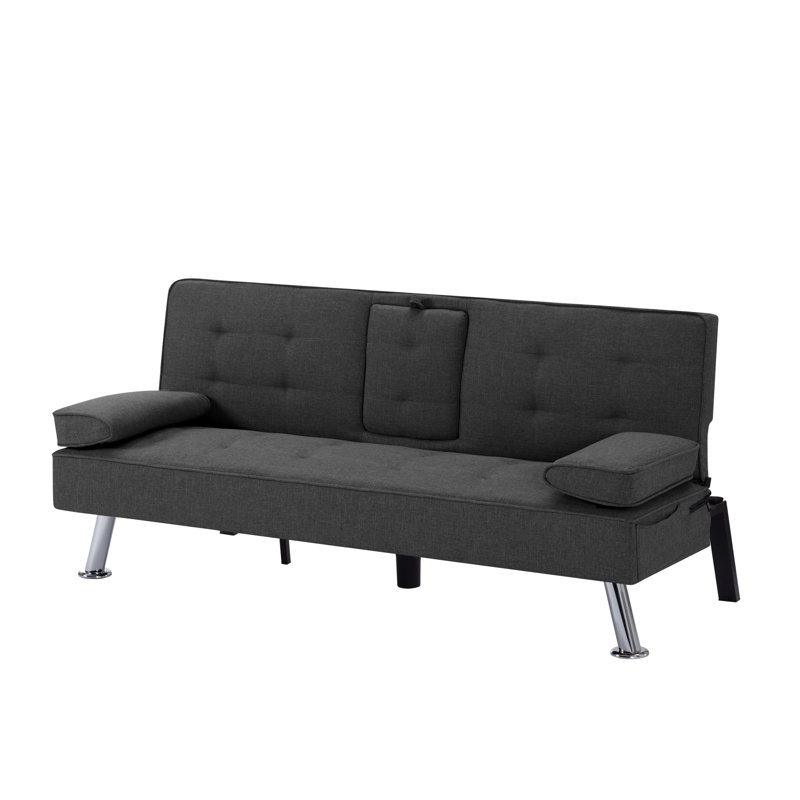 Ebern Designs 65.3” Futon Sleeper Sofa Bed,Removable Arm Pad, Dark Grey