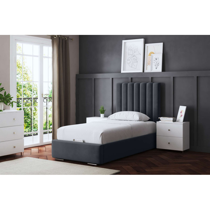  Panel Bed with Headboard, Grey, Small Single (2'6)