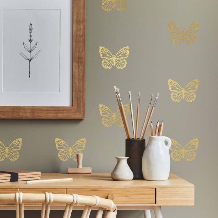 RoomMates 3D Gold Butterflies Peel & Stick Mirror Decals