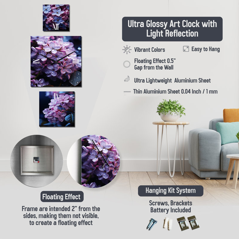 Horloge murale traditionnelle lilas Moonmit Whisper