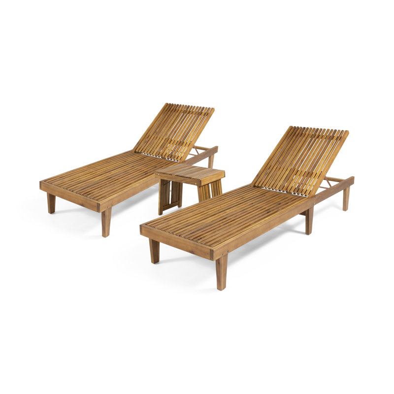 Chaise longue inclinable avec table, Teck
