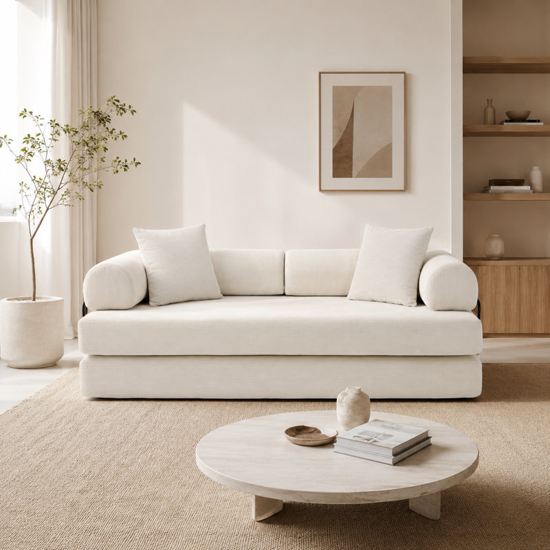 Boneless Foldable Compression Floor Sofa Bed – No Assembly, Beige Corduroy