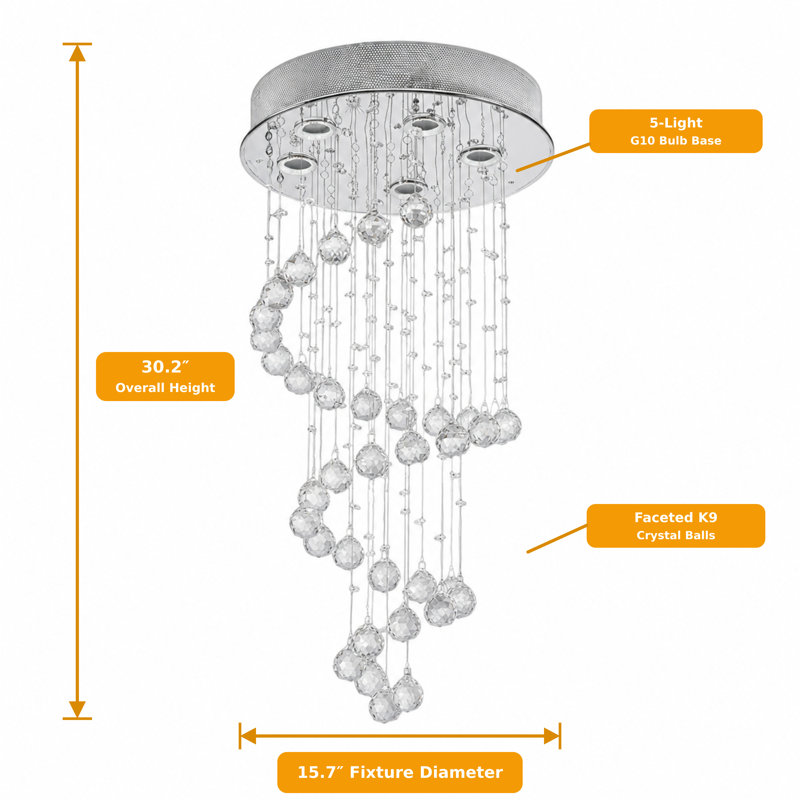 Modern 5-Lights Spiral Raindrop Chandelier