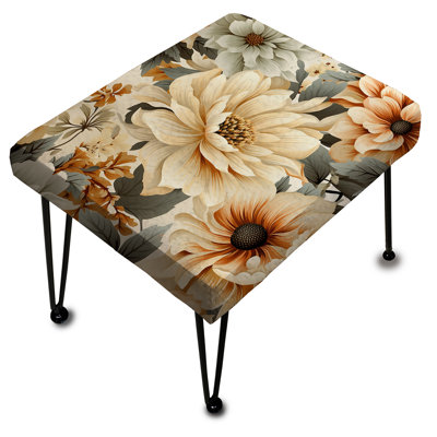 Neutral Tones Essence Buttercup Floral Pattern - Floral Rectangle Ottoman