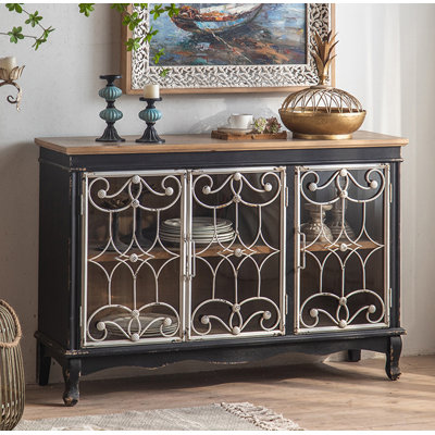 Armoire d'appoint en fer et en verre de style rétro