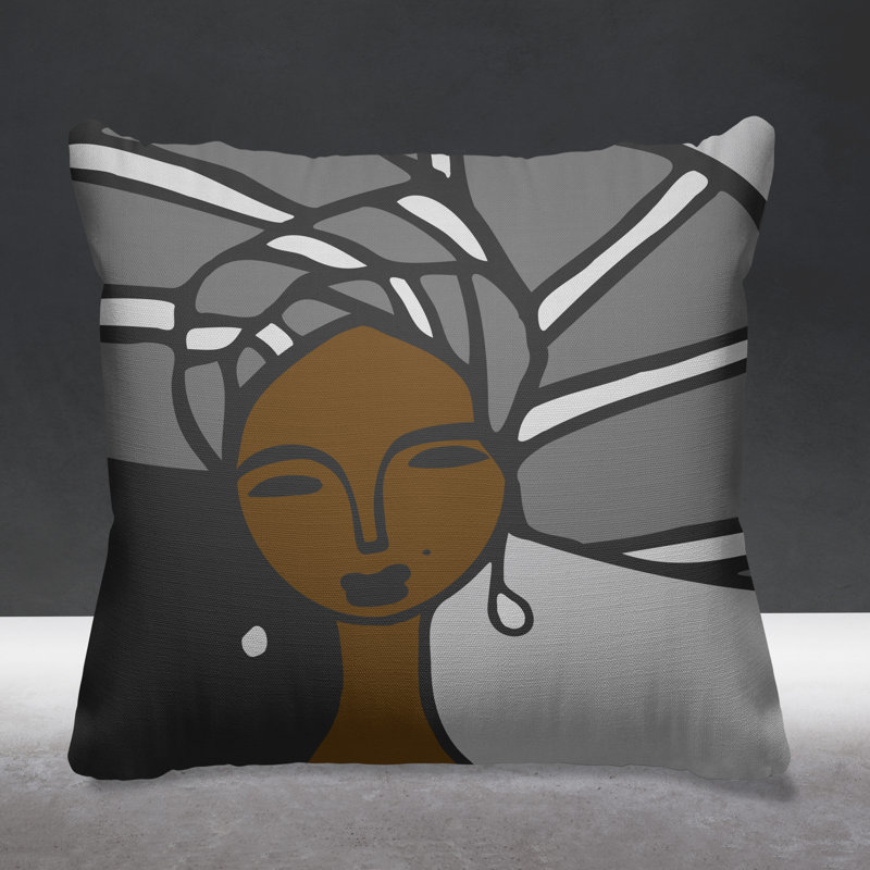 Coussin Abike Tribal Abstract, L 15 po x H 15 po, Gris