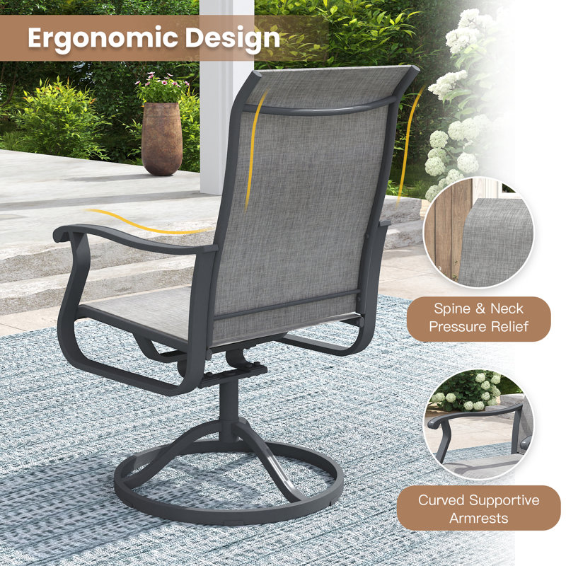 4-Person Round Patio Dining Set With 360° Swivel PVC-Coated Polyester Chairs, Brush Wood Gray/Gray
