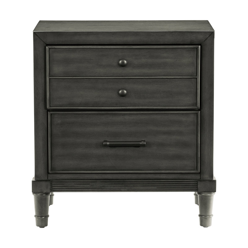 Table de chevet de style transitionnel au fini gris avec placage - Decor Choice
