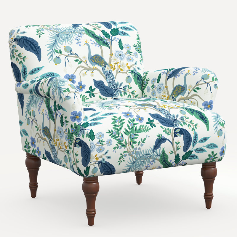 Fauteuil Bristol, Bleu paon et lin blanc RPC, Espresso
