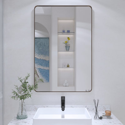 Lesamuel Filleted Corner Wall Mounted Bathroom and Vanity Mirror With Aluminum Frame