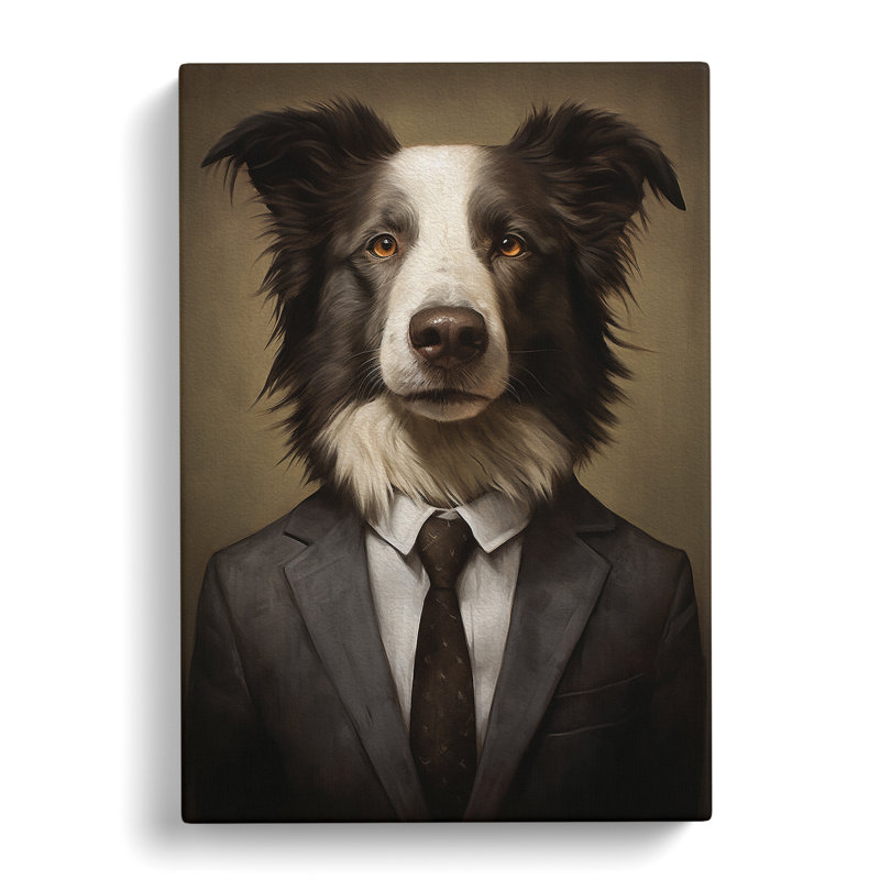 Border Collie In A Suit No.2 - Print on Canvas, 60cm H x 40cm W x 3cm D