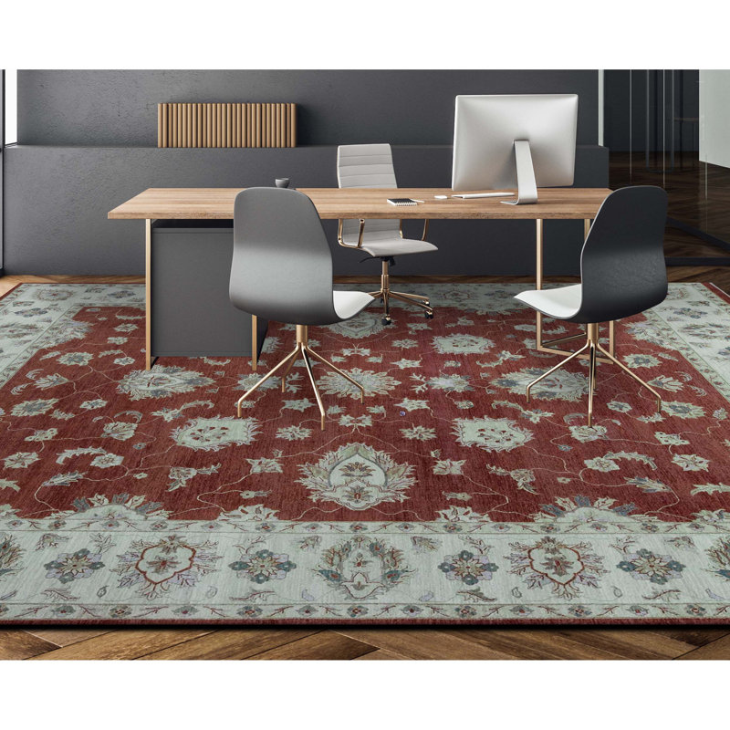 Tapis rouge et ivoire noué à la main de haute qualité