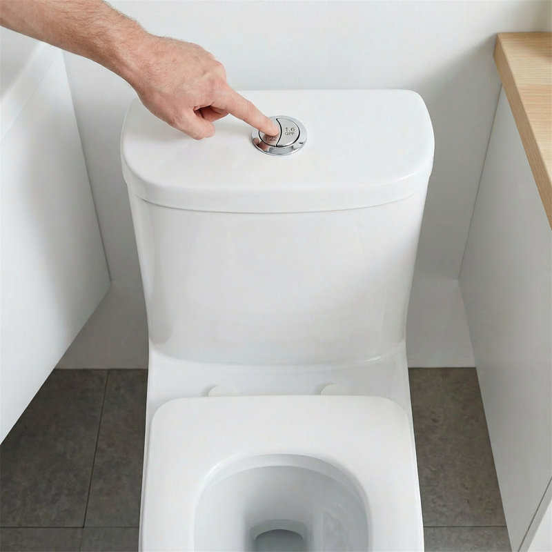 Toilette une pièce à double chasse, siège en PP à fermeture rapide à fermeture en douceur, CARTE 800 g, conception à jupe, céramique cuite à haute température (1380 ° C)