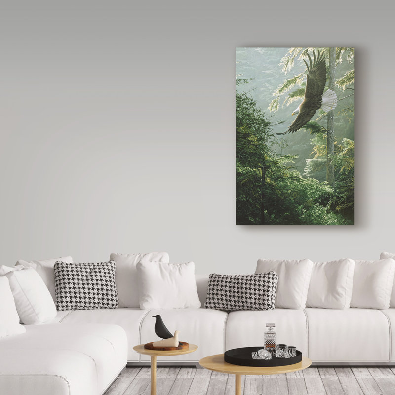 Morning Flight Eagle Canvas Art in Green Forest Scene