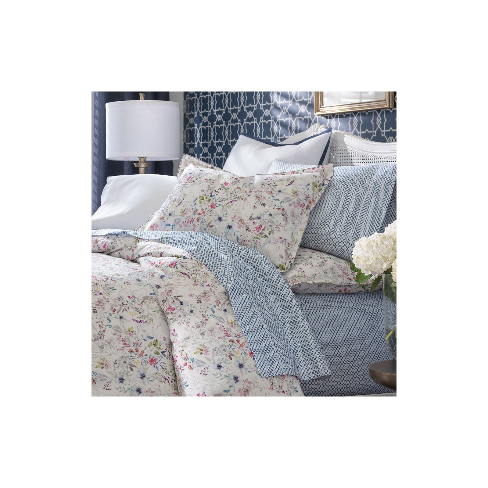 Emma 300 Thread Count Geometric Egyptian-Quality Cotton Sateen Pillowcase, Standard Pillowcase, Blue