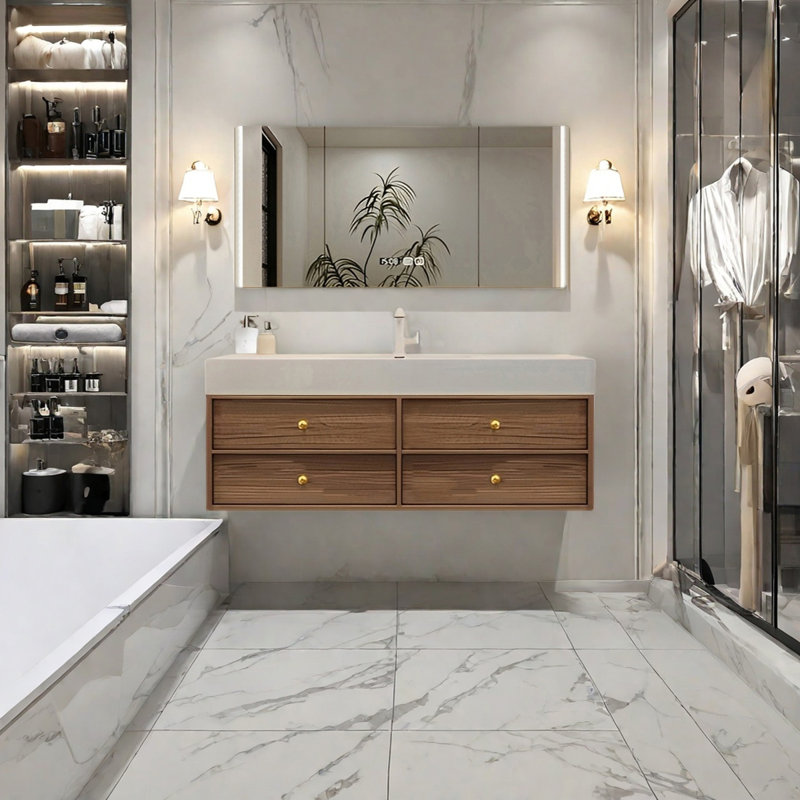 Middle ancient style intelligent bathroom cabinet, Burlywood, H 21,65 po x l 51,18 po x P 21,65 po