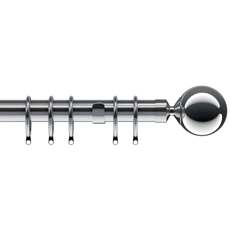 Single Curtain Pole, 6.5cm H x 125cm W x 10cm D, Chrome