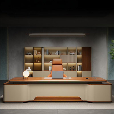 94.49"Modern administrative L-shaped walnut-coloured density board office desk