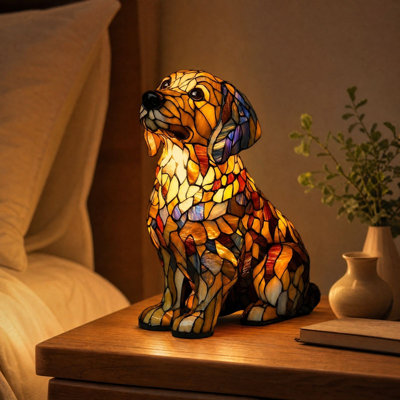 Polyester Socks  Puppy Lamp Stained Glass Dog Night Light   Stained Resin  Pup Lights Charge Powered Table Lamp Puppy  Lamps For Home Bedroom Desk