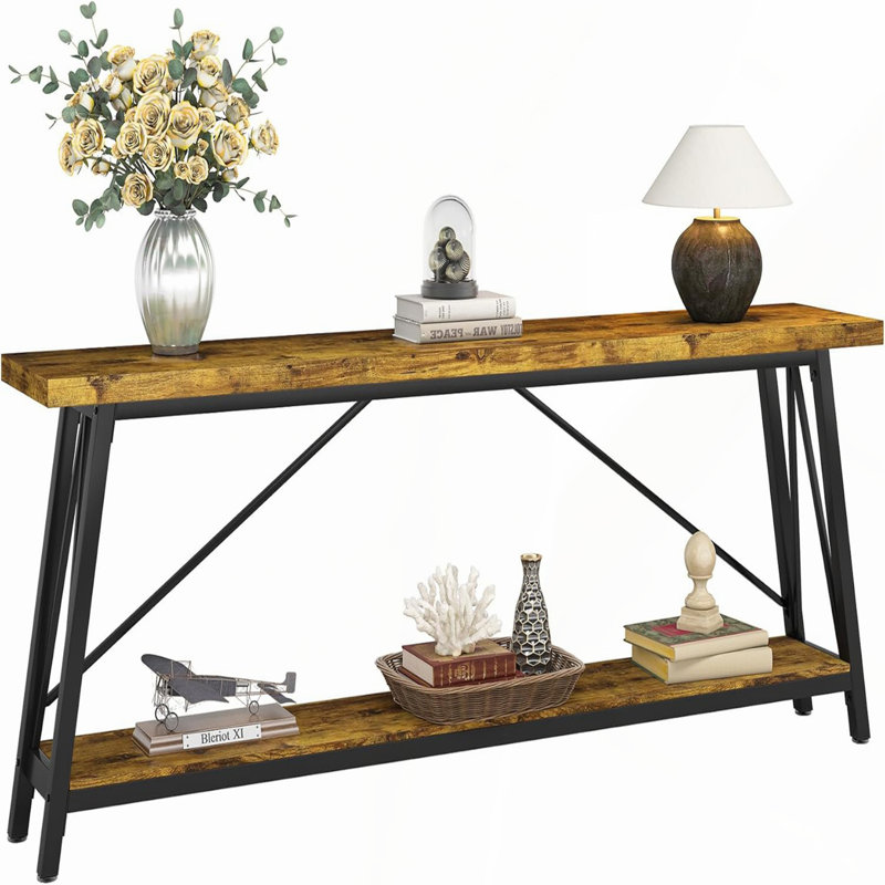 Francessca 70.87'' Console Table, Dark Brown Chevron, Black