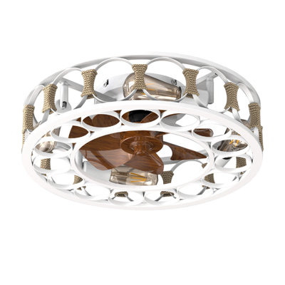 Caged Ceiling Fan With Lights Remote Control,Semi -Embedded Modern Ceiling Fans, 6 Speeds Reversible Blades, 4 Led Bulbs Include(White)