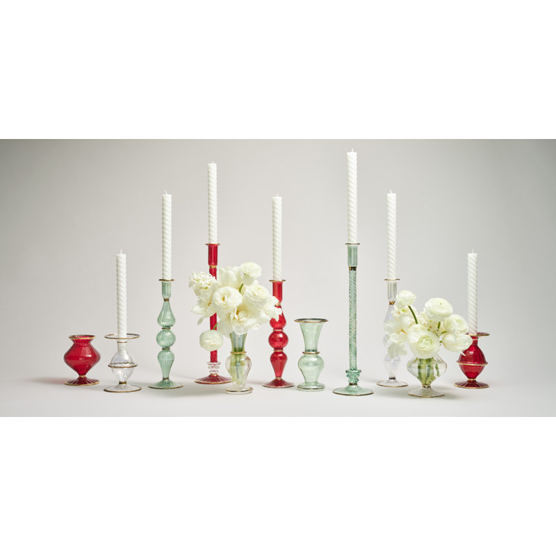 F2023 14'' H Glass Tabletop Candlestick, Ruby
