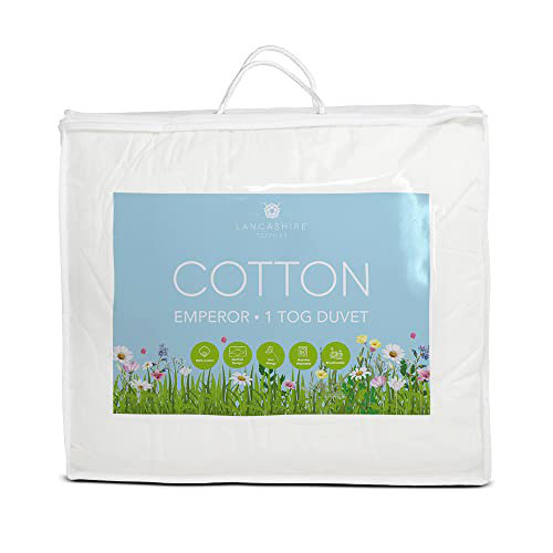 Lancashire Textiles Luxury Breathable 100% Natural Cotton Filling & Cover Lightweight 1 Tog Keep Cool Summer Duvet Quilt