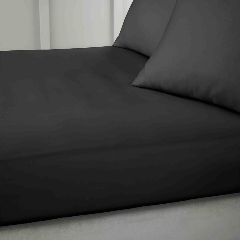 400 Thread Count 100% Cotton Sateen Fitted Sheet, Black, Super King (6')