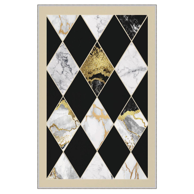 Stylish Hall Carpet (3.3 x 4.9 ft), 100% Polyester, 0.3 in Pile Height | Antibacterial, Non-Slip PVC Dot Underside | Woven Design with 3D Digital Printing | Machine Washable, Perfect for Home Décor & Comfort