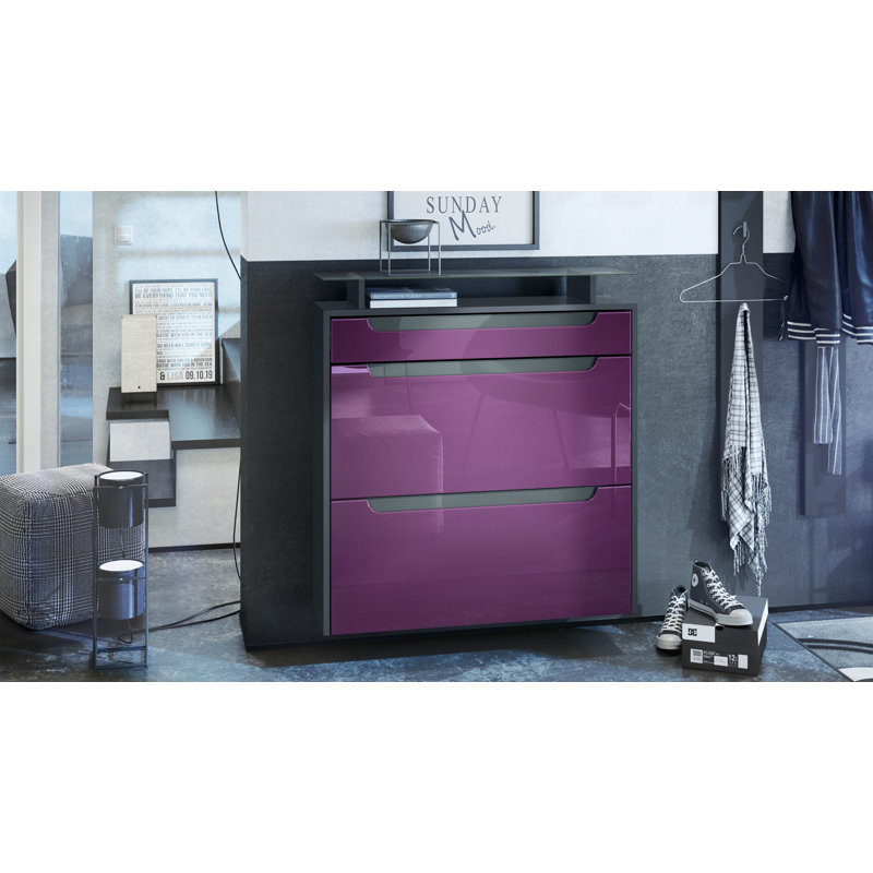 Afjol 16 Pair Shoe Storage Cabinet, Purple/Dark Grey