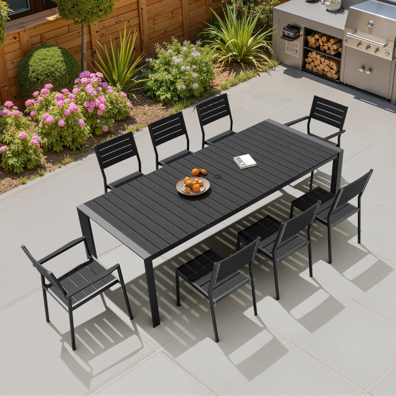 8 - Person Aluminum Patio Dining Set With Stackable Armchairs And Armless Chairs, Black