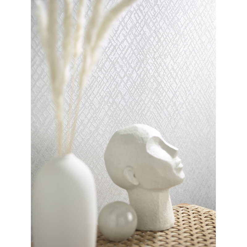 Air Collection Crosshatch Effect Textured Wallpaper Roll, White
