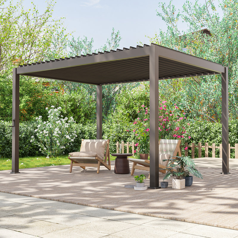 All Aluminum Patio Pergola with Adjustable Louvered Roof, 10x13ft