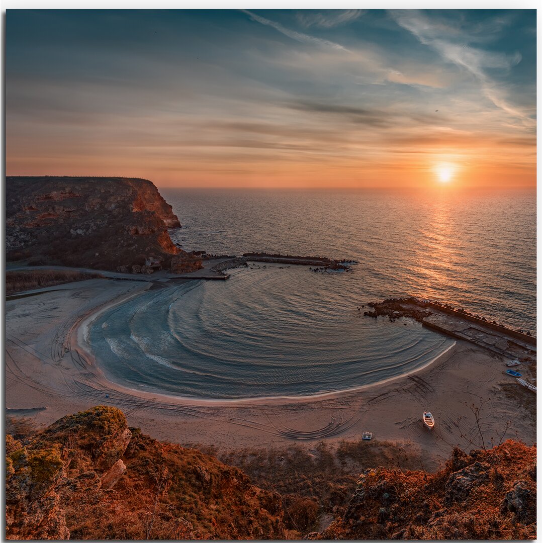 Gerahmtes Leinwandbild Sonnenaufgang am Meer in Bulgarien