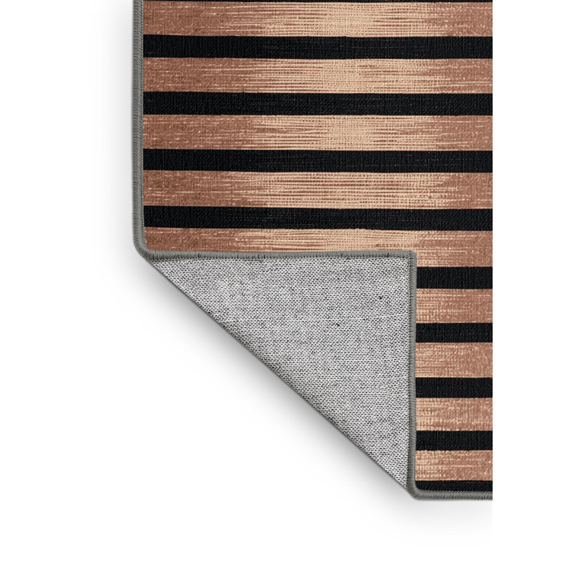Tapis gris à rayures horizontales lavable à la machine, Rond 5 pi