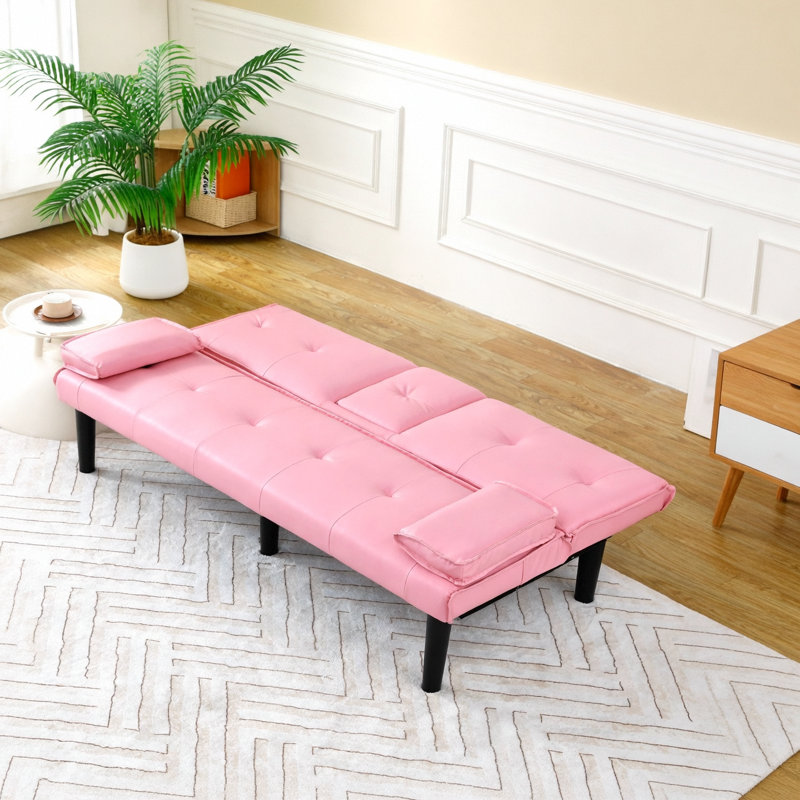 The 67-Inch Pink PVC Multi-Functional Sofa Bed, With A Foldable And Cup Holder Design, Makes It Extremely Convenient To Turn The Living Room Into A Guest Room