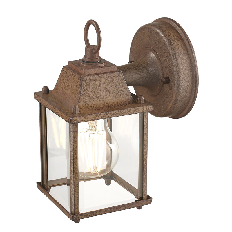 Lanterne murale d'extérieur H 8,5 po Ledbetter, Noyer à nœuds, Verre biseauté transparent