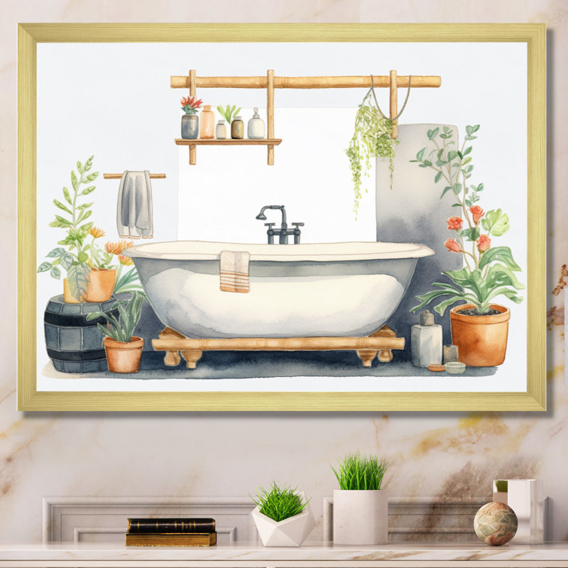 «Natural Bathroom Decor V», reproduction sur toile, H 30 po x l 40 po x P 1,5 po, Encadrement doré