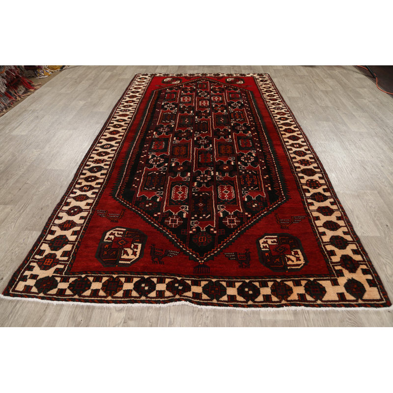 Tapis unique en laine noué à la main de style années 1980 de 5 pi 10 po x 10 pi 5 po rouge Hasanayn