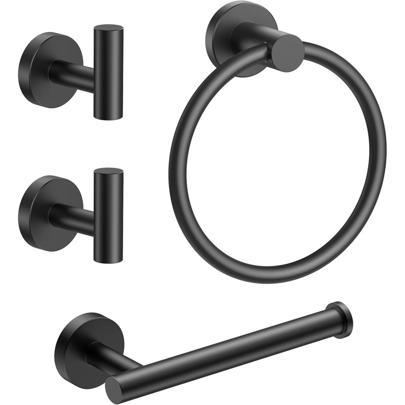 Towel Ring,2 Sets Towel Hooks,Tissue Rack,Bathroom Hardware Simple Round SUS 304 Stainless Steel, Brushed Nickel