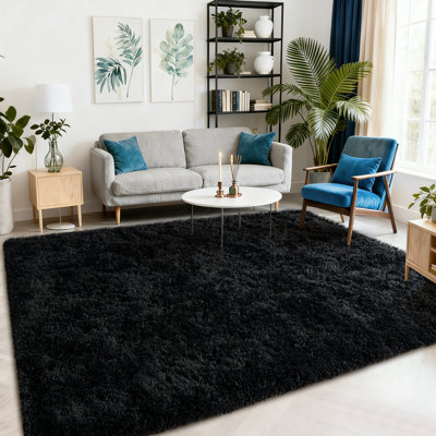 Soft Black Shag Rug 4 x 6 ft, Indoor Area Rug for Living Room Bedroom Home Decor